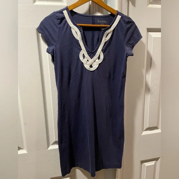 Lily Pulitzer Navy Blue Dress with White Trim; Size XS - Picture 1 of 9